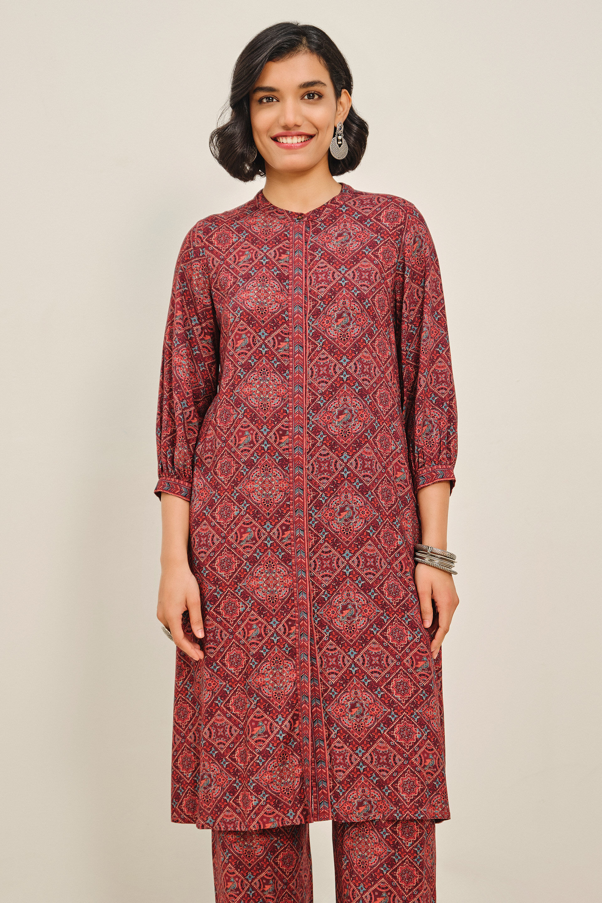 Jamun Breeze Kurta Set, Burgundy, image 3